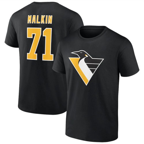 Men's Pittsburgh Penguins #71 Evgeni Malkin Black T-Shirt